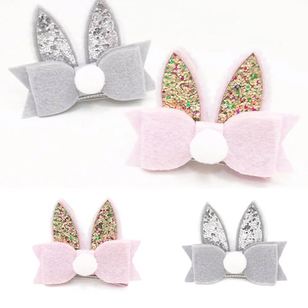 

ARLONEET Girls High Quality Kids Hair Pin Baby Girls Toddler Kids PomPom Sequined Rabbit Ear Hair Clip Bow Hairpin Baby Barrette