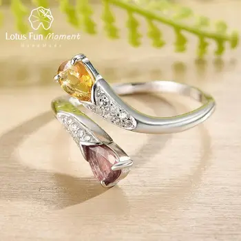 

Lotus Fun Natural Tourmaline Gemstone Vintage Luxury Waterdrop Shape Ring Real 925 Sterling Silver Fine Jewelry Rings for Women