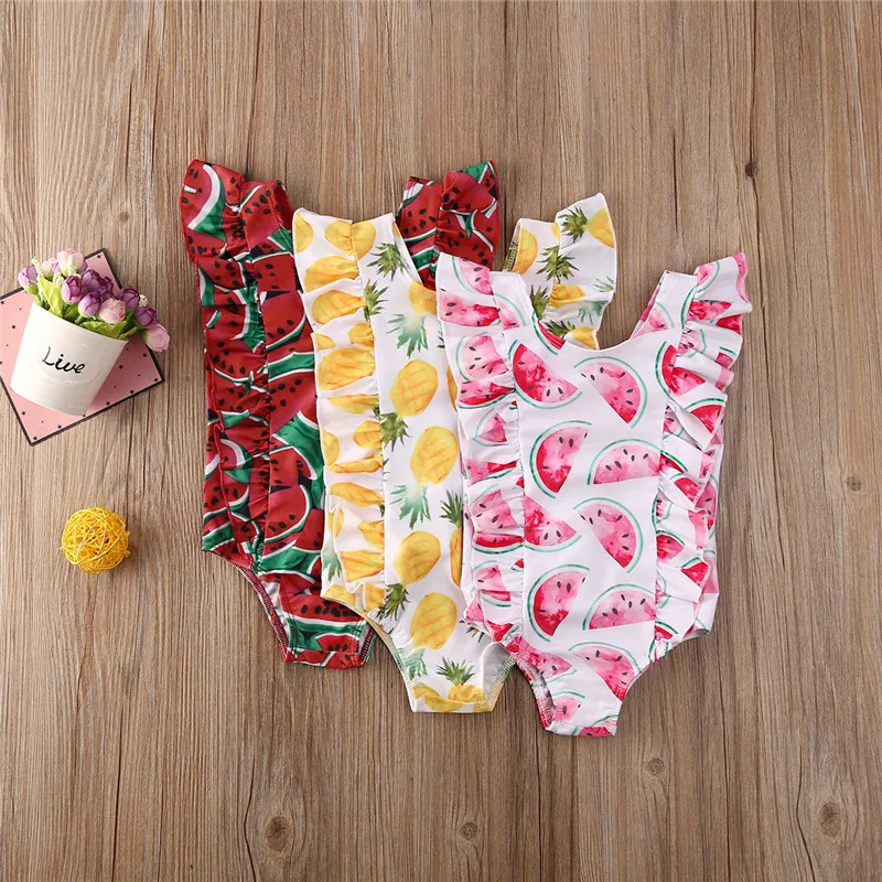 

Kid Baby Girl Ruffles pineapple Swim suit Toddler swimsuits one piece Childrens watermelon Infant Bathing Suit 1-5T