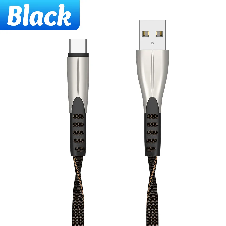 2.4A USB C кабель нейлоновый кабель синхронизации данных для мобильного телефона для LG htc быстрая зарядка type-C провод для samsung Galaxy S10 S9 Plus Note 8 7 - Цвет: Black