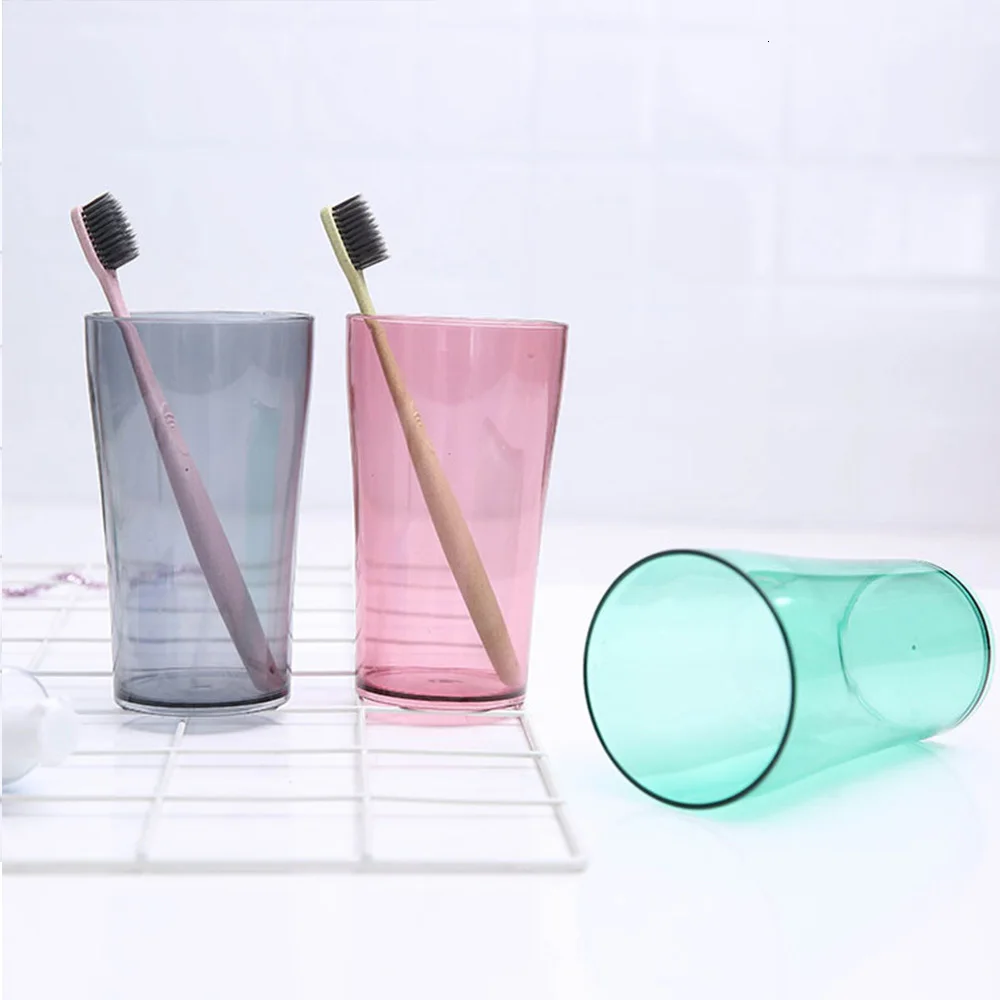 Classic New Round Mouth Couple Solid Color Transparent Plastic Cup Children Brush Cup Mug Mouth Cup Wash Cup Reusable Bright