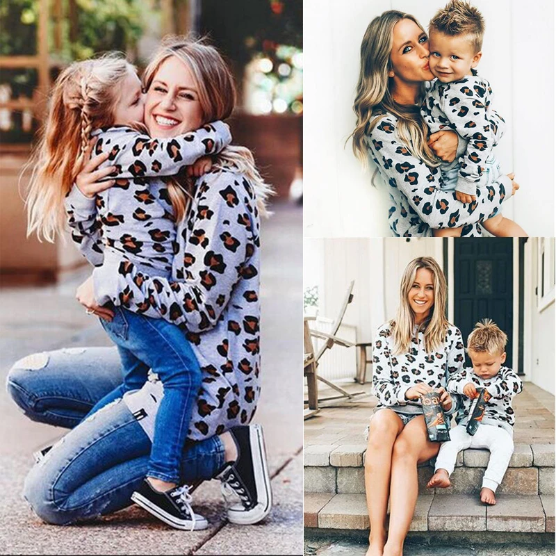 Family Matching Outfits mommy and me clothes Fashion Leopard Hoodies women Kids boy girls Sweatshirt hoody top family clothing