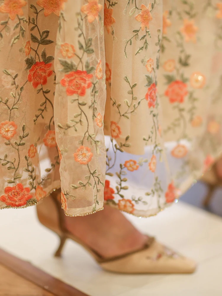 Линетт's chinoiseroy сезон: весна-лето дизайн для женщин Французский Винтаж ручной работы бисер цветок вышивка Mori юбки для девочек