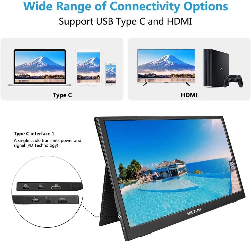 NETUM Портативный монитор с сенсорным экраном 15 6 дюймов USB C игровые мониторы IPS HDR
