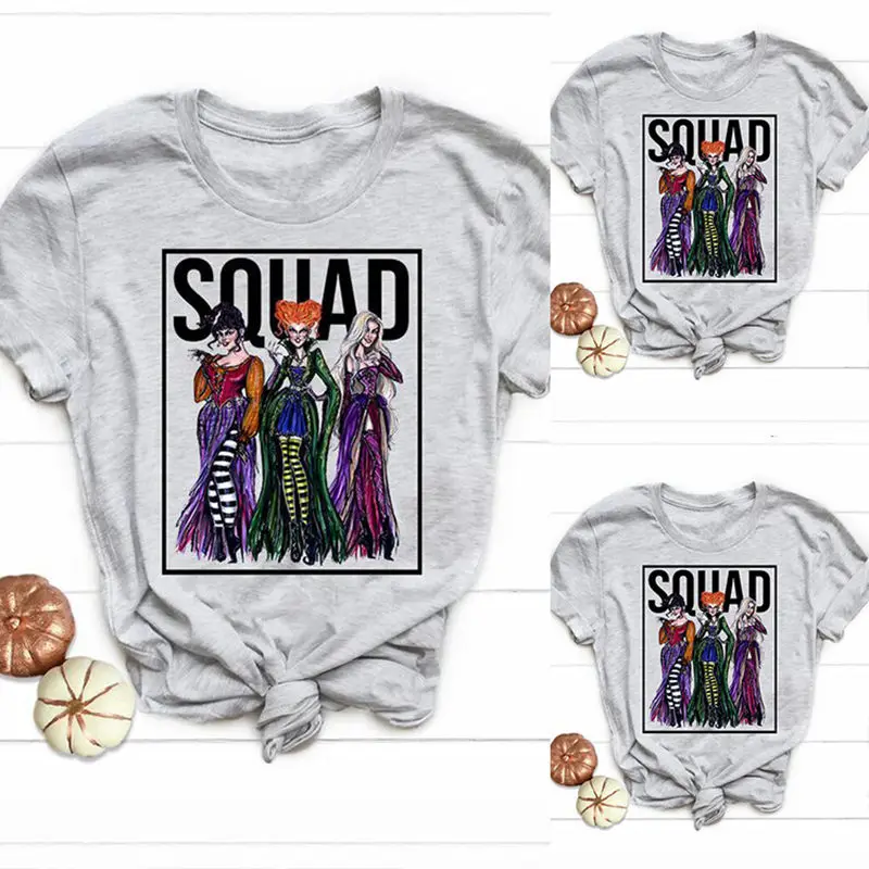 

Women Halloween Squad Witchs Aesthetic Casual Letters Soft Top Slogan Trendy Tee Streetwear Graphics T-Shirt