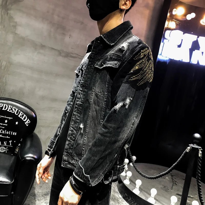 Street clothing hole denim jacket 