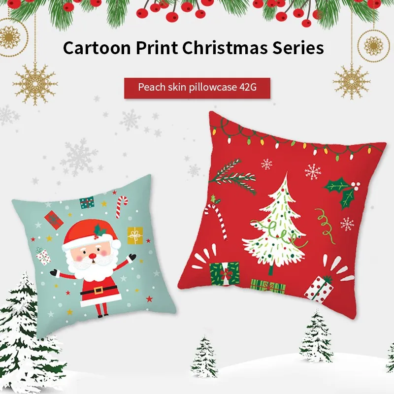 

Printed Peach Skin Christmas Pillowcase Santa Snowman Christmas Letter Pillowcase Xmas Holiday Home Decor Pillow Cushion Cover