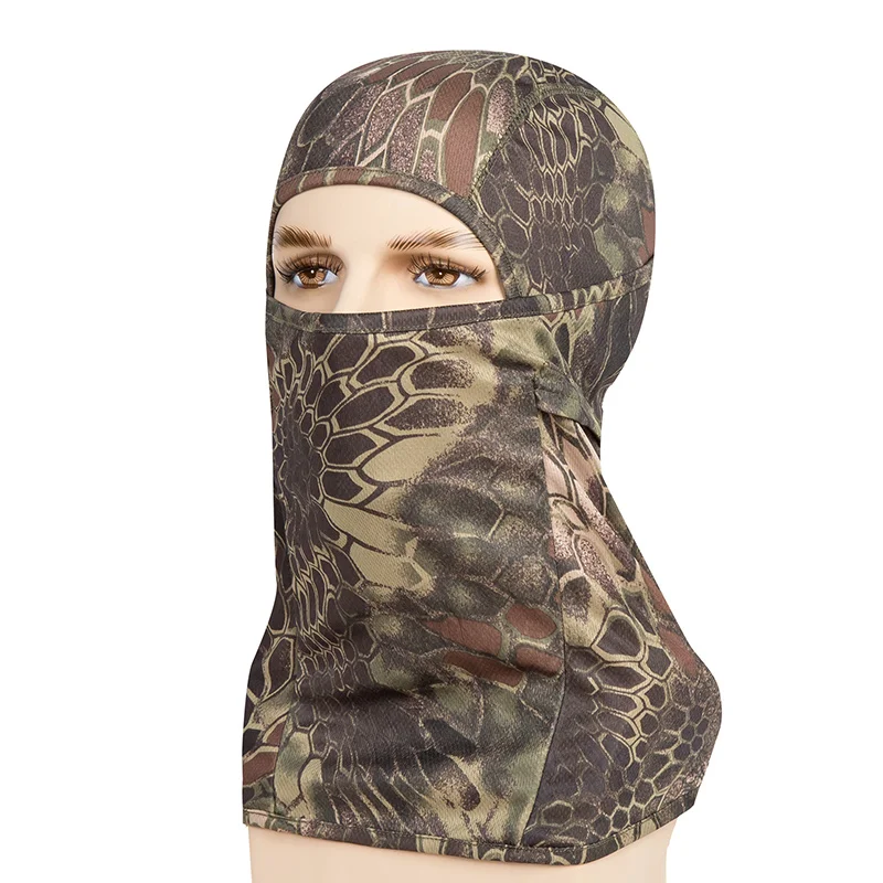 Newly 2Pcs Hunting Hinking Protecting Full Face Mask Quick Drying Dustproof Camouflage Headgear Cap SD669 - Цвет: Green boa pattern