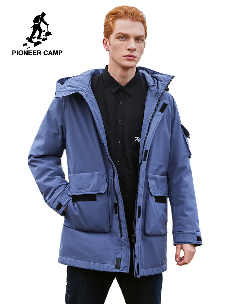 Pioneer Camp Winter Men Long Down Jacket Duck Thick Hooded Causal Pocket Warm Coats for Male AYR901561
