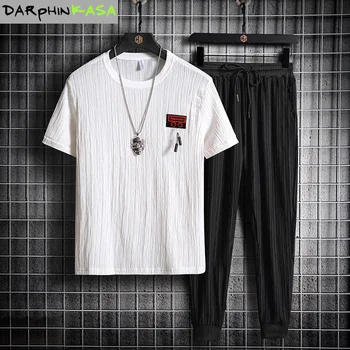 

DARPHINKASA Men's set 2020 Summer tracksuit Men's clothing Ropa Casual Print Sweatshirt Two Piece suit T-Shirts+Pants