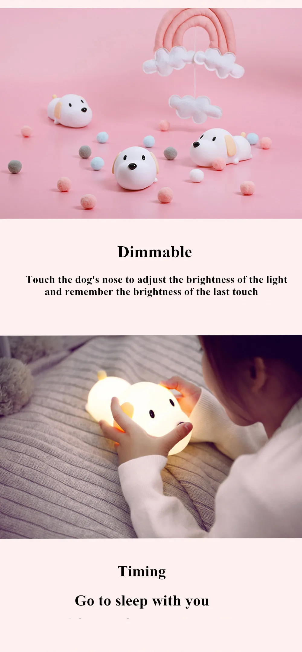 SuperNight Cute Dog LED Night Light Silicone Puppy Rechargeable Timing Dimmable Touch Sensor Kids Baby Bedside Table Lamp Gift (2)