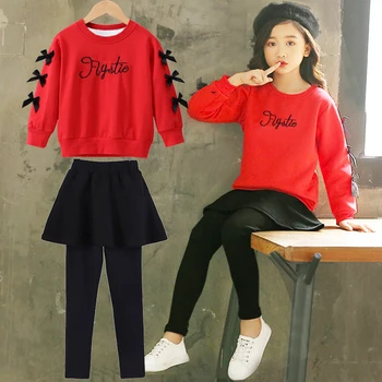 

Girls Clothes Long Sleeve Shirt + Skirt Pants 2PCS Girl Kids Clothing Set Autumn Spring Children's School Clothes 6 8 10 12 Year