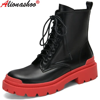 

Aliona Shoo Autumn Winter Flat Women Ankle Boots Lace Up Fashion Flats Shoes Women Comfortable casual shoes for women 2020 Black