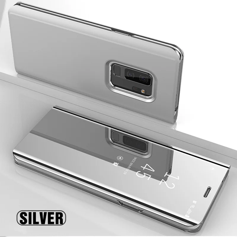 Зеркальный флип-чехол для телефона для Samsung Galaxy S8 S9 Plus Note 9 8 чехол Clear View на S7 S6 край A10 A20 A30 A40 A50 A70 крышка - Цвет: Silver