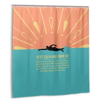 

CHARM HOME Swimming Pool Keep Calm And Swim On Plastic Shower Curtain 66x72 In Customized Bathroom Waterproof Polyester