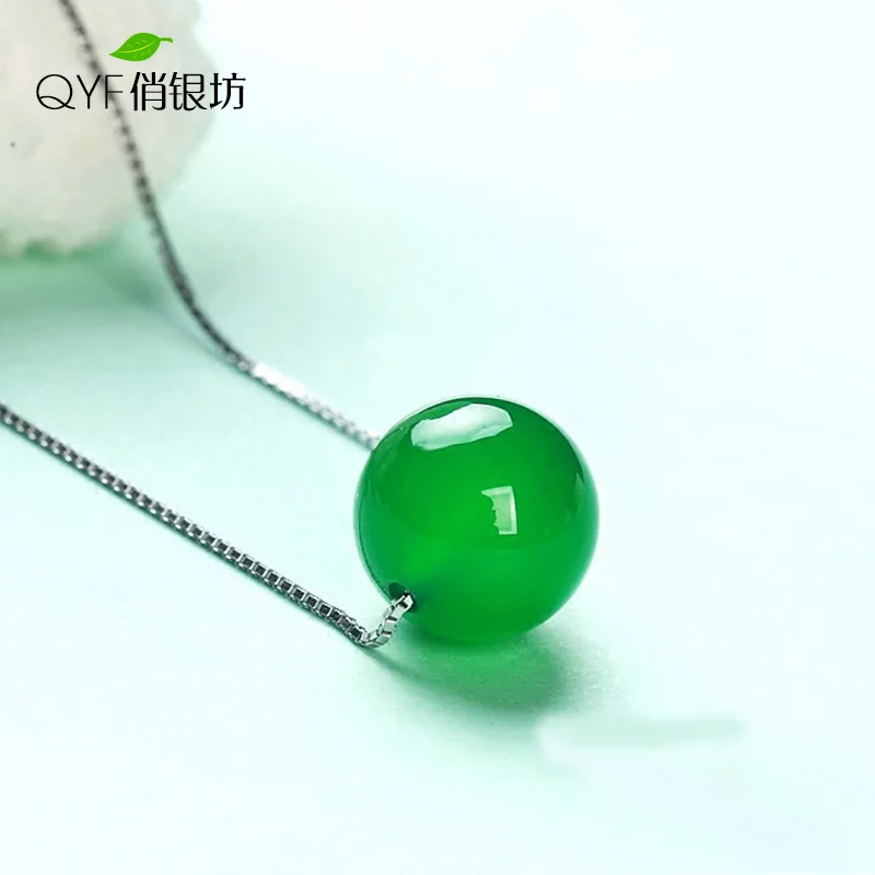 100 Natural 925 sterling silver green luck round beads jade pendant