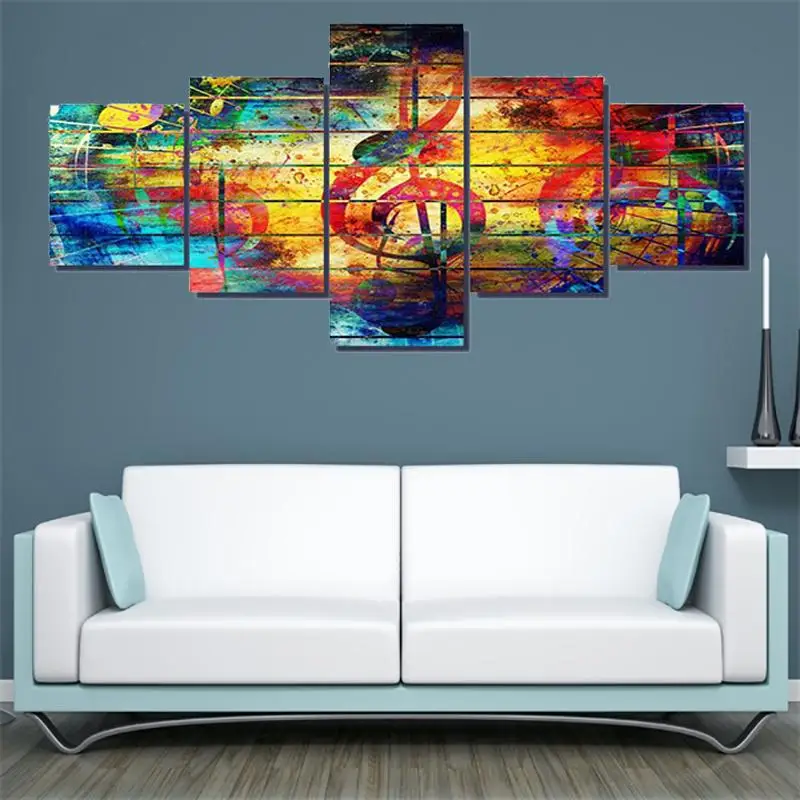 

Abstract Wall Art 5 Pieces Canvas Painting Colorful Notes Music Poster Home Decoration Music Bar Wall Decoration Mural Frameless