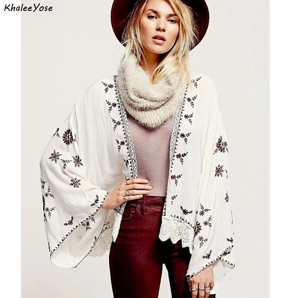 

Белый кардиган с цветочной вышивкой KHALEE YOSE, блузка, рубашка, винтажная шикарная Кружевная летняя Мексиканская женская рубашка, этническая женская рубашка в стиле бохо