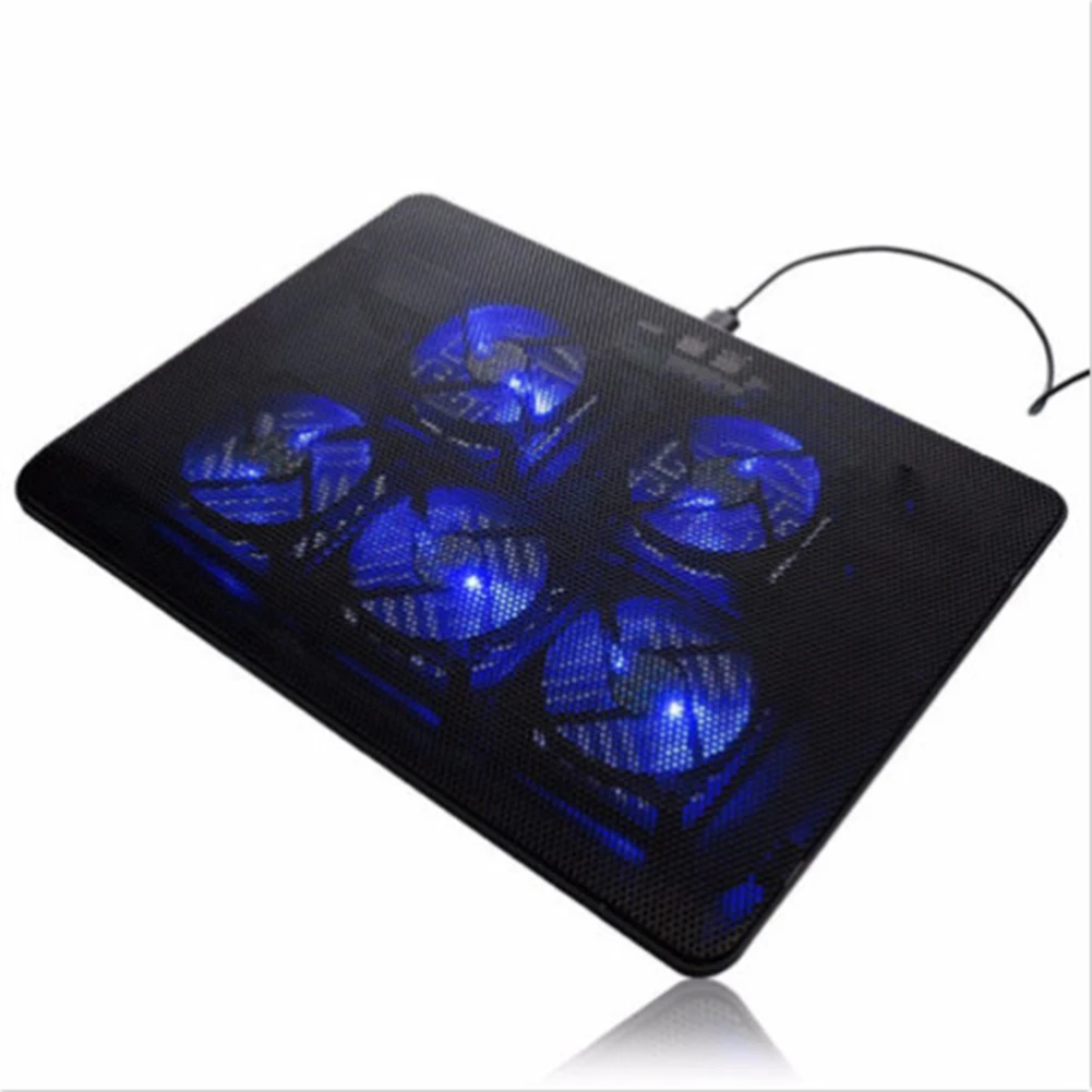 USB Portable Cooling Pads Blue LED 5 Super Cool Fans Game Notebook Cooler Pad DQ-Drop