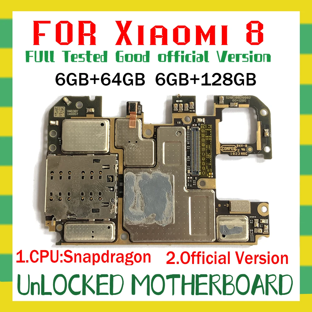 Материнская плата 64 ГБ для Xiaomi Mi 8 материнская логическая оригинальная Рабочая