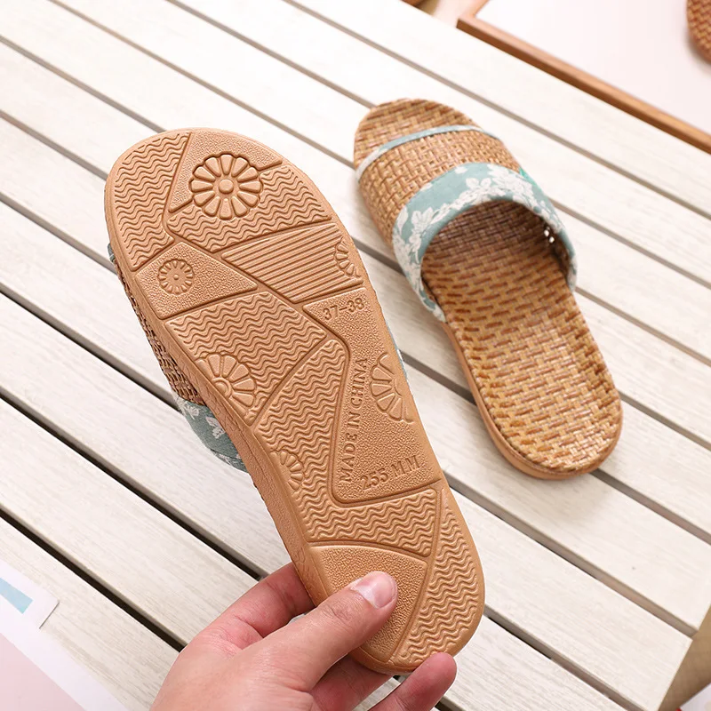

Summer Straw Mat Slipper Men And Women New Style Household Rattan Slipper Home Japanese Style Anti-slip Summer Couples Linen Sli