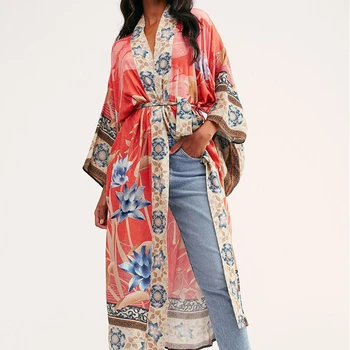 

2020 Print Cotton Plus Size Swimwear Bathing Suits Summer Long Dress Loose Pareo Cover Ups Women Swimsuit Cover Up Beach Wear