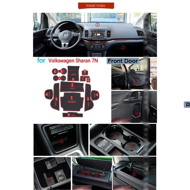 Противоскользящие резиновые ворота слот чашки коврик для Volkswagen VW Sharan 7N SEAT Alhambra 2011~ MK2 аксессуары Автомобильные наклейки 2012