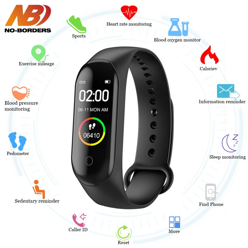 

NO-BORDERS M4 Smart band 4 Fitness Tracker Watch Sport Bracelet Heart Rate Blood Pressure Smartband Wristband PK mi band 4