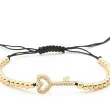 Золото серебро микро pave cz Кубического циркония Веревка Регулируемый браслет из медного бисера uh53 ключ Шарм плетеные браслеты для женщин
