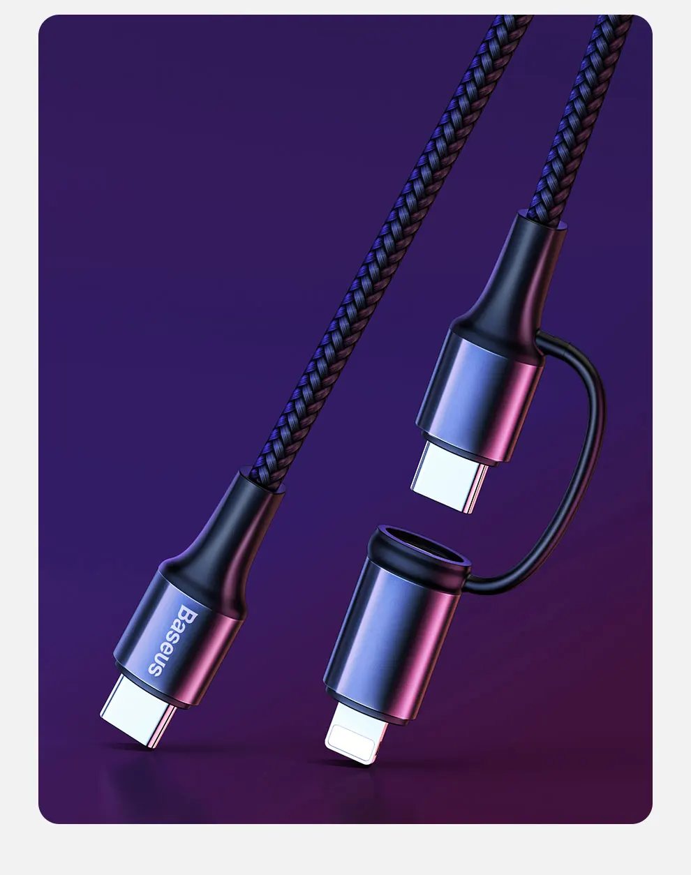 Baseus 60 Вт usb type C-USB C кабель 2 в 1 USB кабель для Lightning iPhone 11 Pro PD Быстрая зарядка Quick Charge 3,0 USB C кабель