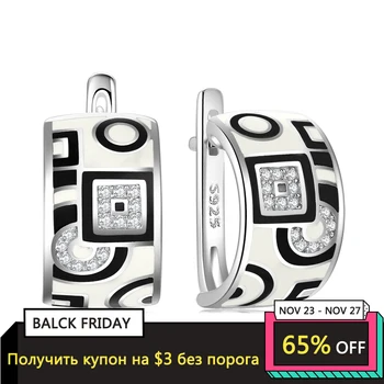 

NEW Black and white enamel Earrings for women 925 Sterling Silver Fashion Clip Earrings 2020 luxury Party Jewelry Enamel