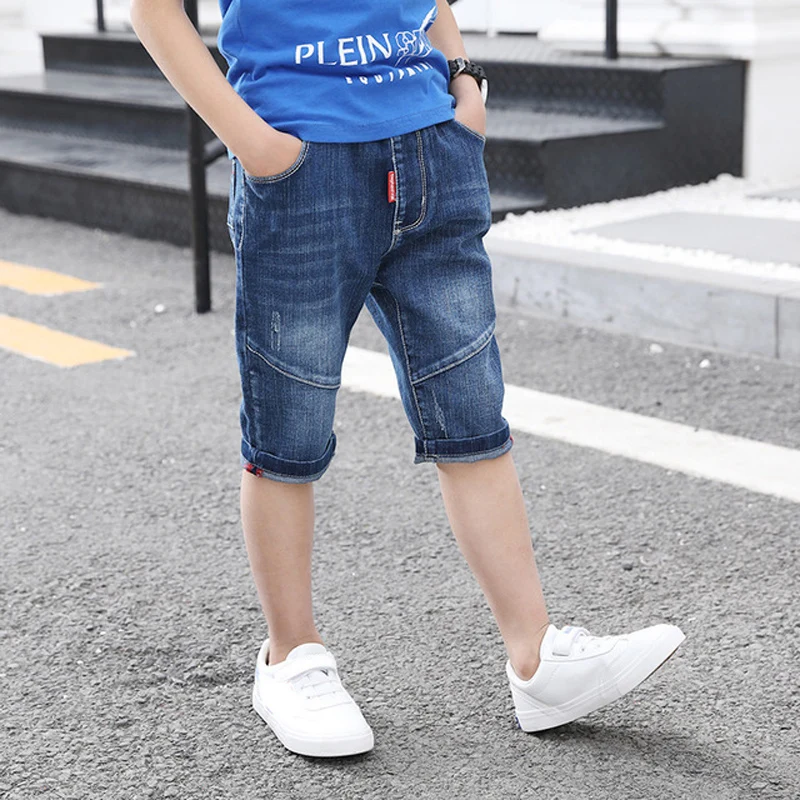 DIIMUU детская одежда для мальчиков; детская Шорты детей Джинсовые шорты доска Шорты размера плюс От 4 до 13 лет летняя футболка для мальчиков стрейч Короткие джинсы Повседневное брюки