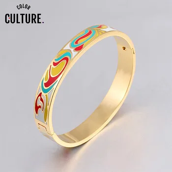 

Beautiful Bangles Pattern Enamel Charms Bangles for Women Stainless Steel Bracelets Gift