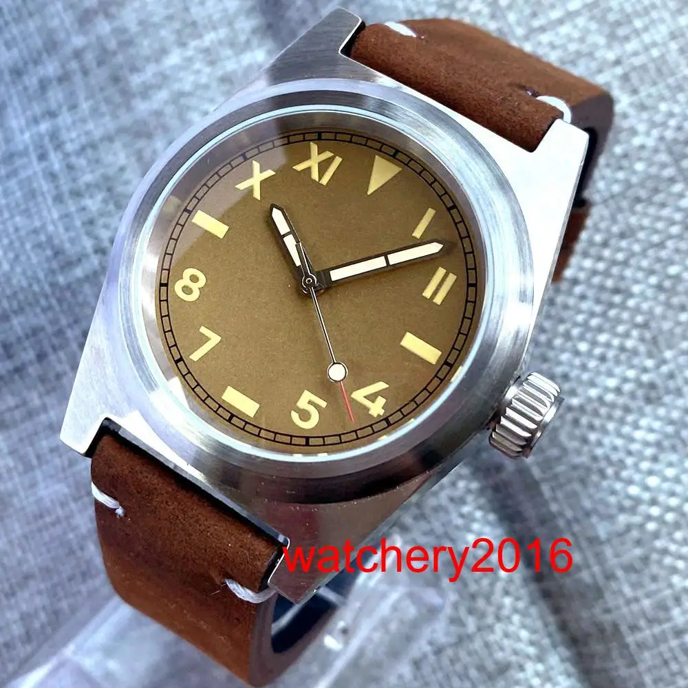 38mm Square Tandorio Sapphire Glass NH35 PT5000 Automatic Watch For Men Coffee California Dial 20ATM Waterproof Green Luminous