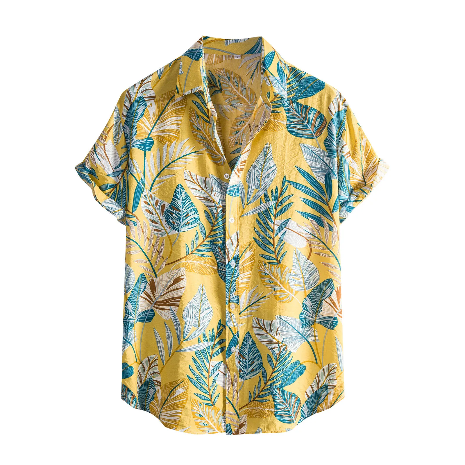 Camisa hawaiana con estampado de hojas tropicales para hombre, camisa de manga corta con cuello vuelto, blusa de talla grande con botones para primavera y verano
