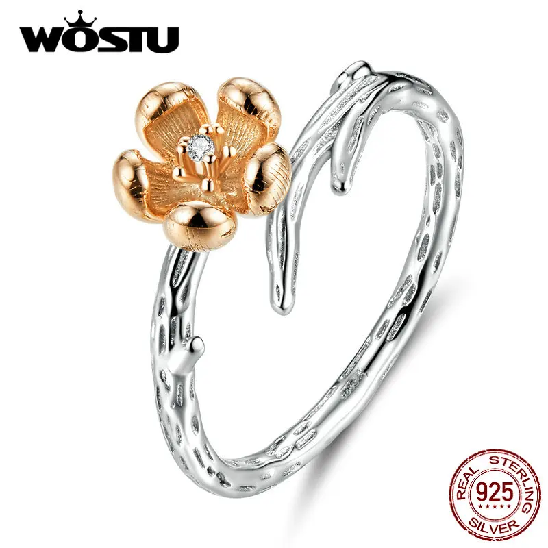 WOSTU, настоящее 925 пробы, серебряное, цветок сливы, кольцо для женщин, циркон, обручальные кольца для влюбленных, модное, уникальное ювелирное изделие CQR599