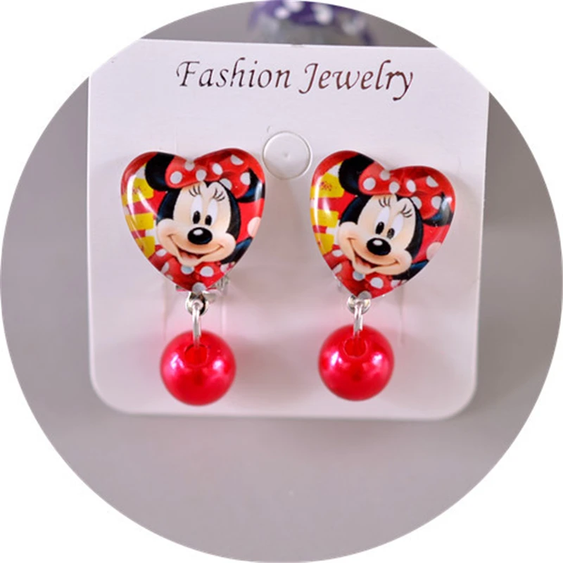Disney cartoon children Mickey Mouse earring clip no ear hole girl gift Frozen Elsa doll
