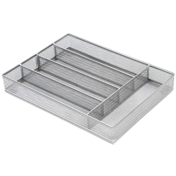 

5 Grid Small Mesh Tray with Foam Feet - Kitchen Finishing / Silver Storage Kitchen Utensils Tray