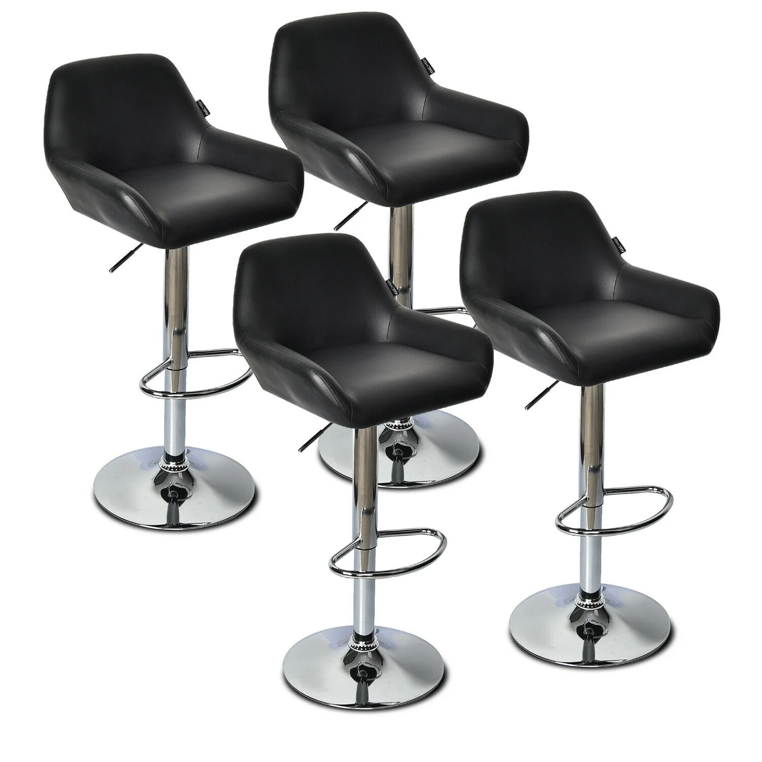 

Set Of 4 Bar Stools Leather Height Adjustable Swivel Kitchen Pub Dining Chairs