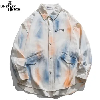 

Mens Shirts Shirts Women Tie-Dye Printed Male Shirts Cotton Full Sleeve Extend Shirt Fashion Turn-down Collar Autumn Streetwear
