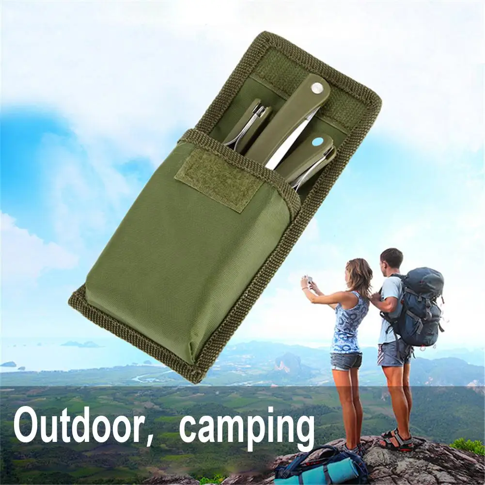 Portable Mini Cutlery Set Outdoor Hiking Tools Folding Cutlery Set Camping Picnic Stainless Steel Spoon Cutlery Tableware Set