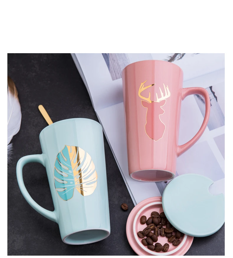 Креативный узор рукоятки керамические кружки с ложкой крышкой кофейная кружка молоко чай офисные чашки Посуда для напитков лучший подарок на день рождения