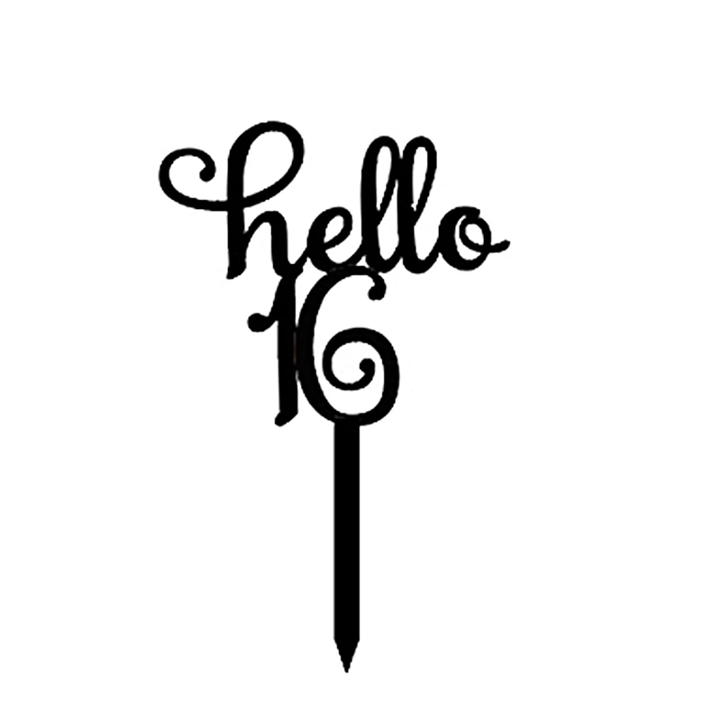 New Black Acrylic "Hello 16 18 21 30 4" Happy Birthday Cake Topper for Anniversary Birthday Party Decorations Lovely Gifts - Color: 1