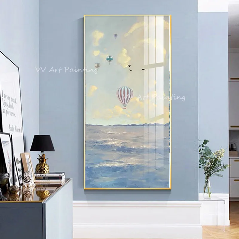 

Hot air balloon Nordic Handpainted large size abstract oil painting on canvas landscape painting for hotel decoration