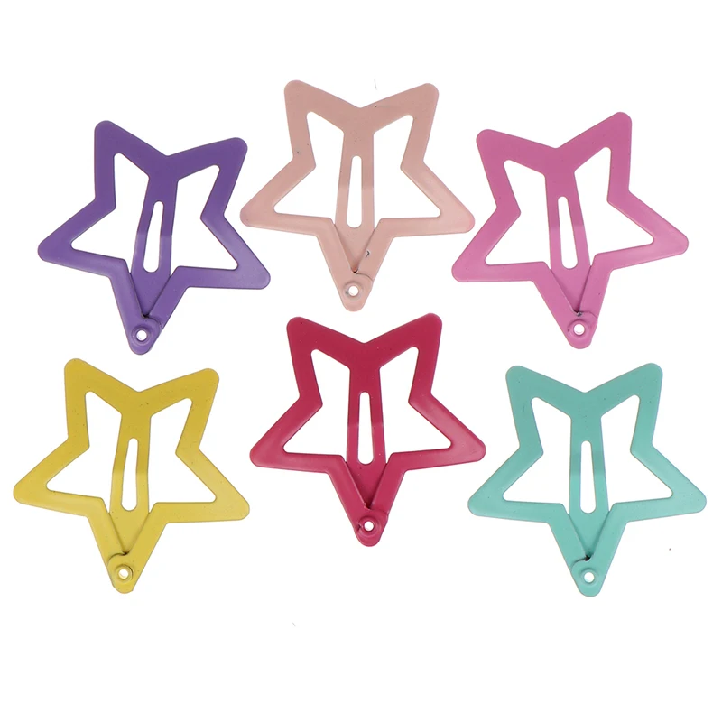 6Pcs Star Shape Metal Children Snap Hair Clips Barrettes Girls Cute Hair Accessories Candy Color Kids Hairpins