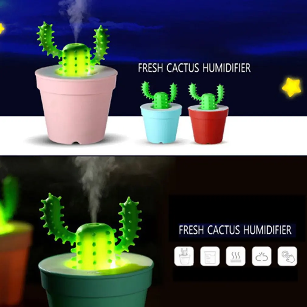 

Cactus USB Humidifier Mini Air Humidifier with Colorful LED Light Essential Oil Diffuser for Home Office