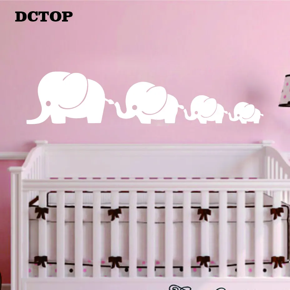 Nursery Cute Elephant Family and Baby Wall Stickers Animal Art Vinyls Decorative Decals for Kids Children's Room Door Home Mural (1)