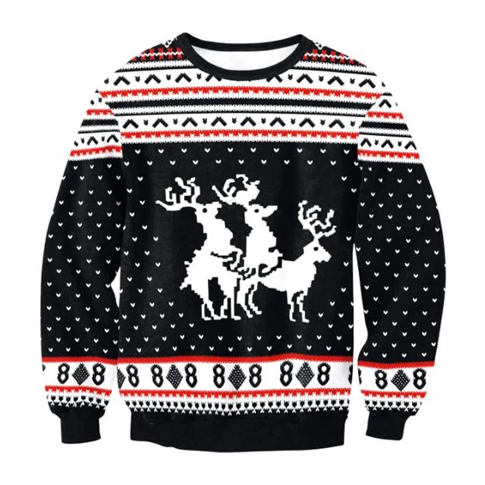 Мужской и Женский пуловер, уродливый 3D Рождественский свитер, Санта-эльф, Забавный принт, свободный свитер унисекс, Осень-зима, новогодний топ, Рождественская одежда