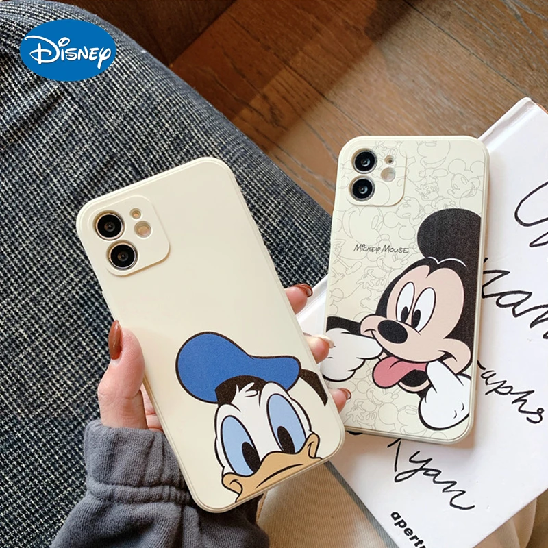 DISNEY-funda de silicona líquida para teléfono móvil, protector creativo de Mickey, Pato Donald, para iPhone 12 11 Por Max X XR XS Max 7 8 Plus SE2