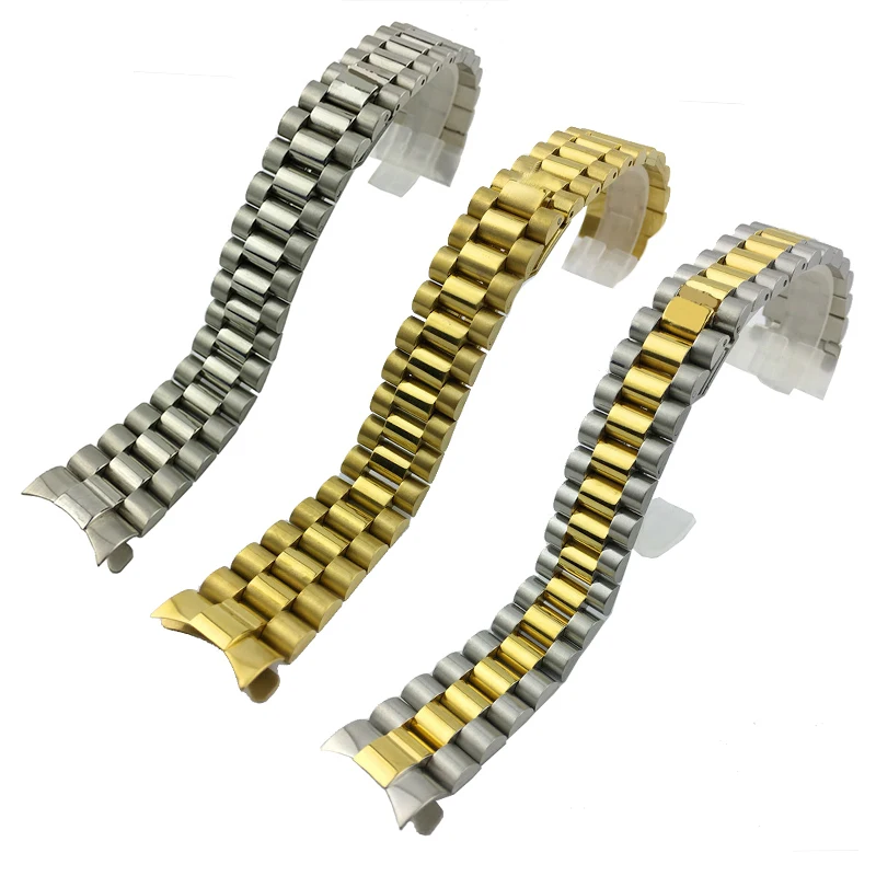 

Watch Accessories for Rolex Log-type Three-Bead Solid Diving Stainless Steel Watch Band Presidential Buckle 20mm Men's Gold